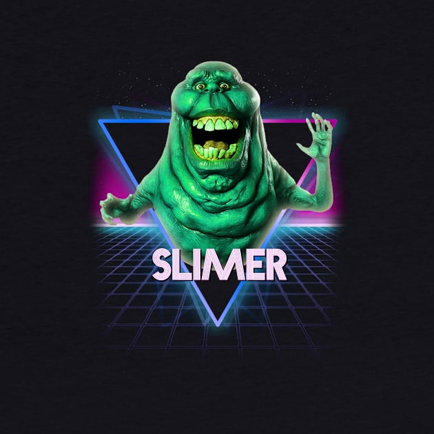 Slimer Ghostbusters Retro 80s Neon Landscape by Bevatron